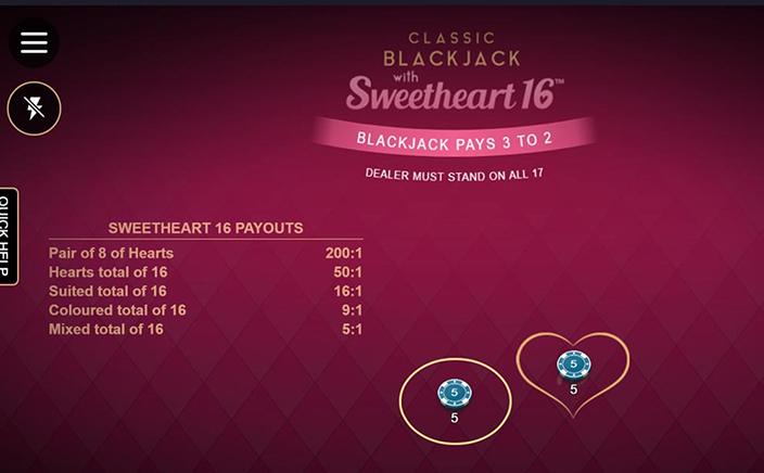 Classic Blackjack with Sweetheart 16